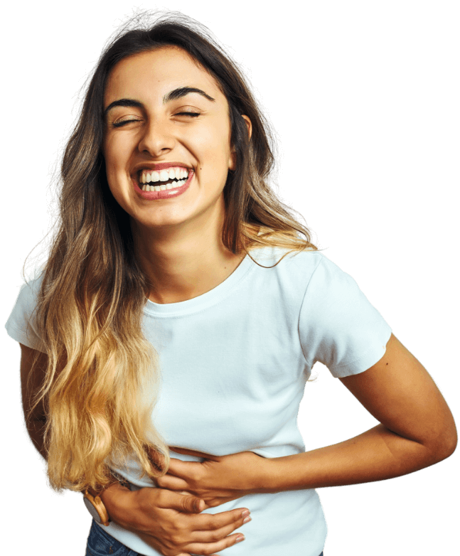 A cutout of a girl laughing and showing her beautiful smile.